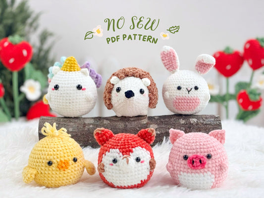 No Sew Amigurumi Crochet Pattern, No Sew Crochet | Fox Pattern, Hedgehog Pattern, Unicorn Pattern, Chick Pattern, Bunny Pattern, Pig Pattern