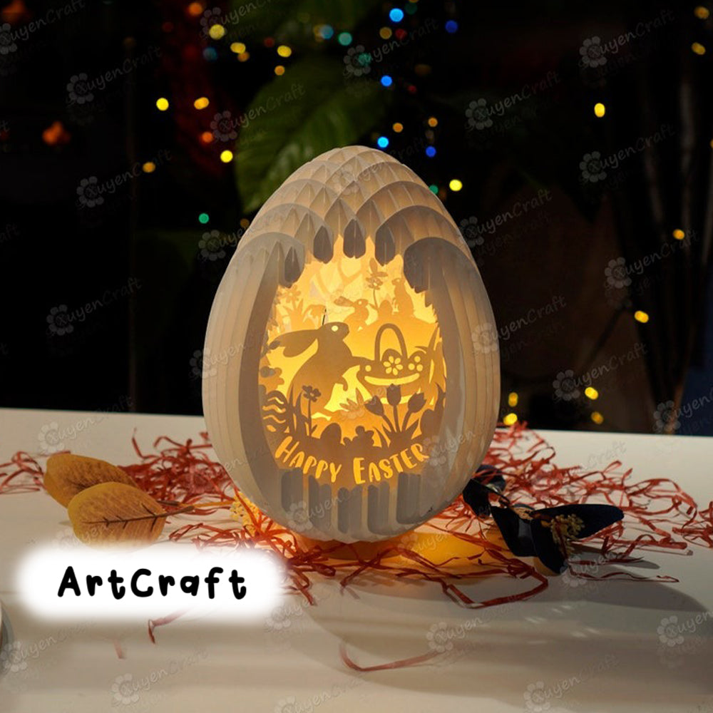 Happy Easter Eggs Pop up, PDF, SVG, Studio Template 3D Papercut Light Box Sliceform Paper Sphere Popup, 3d lamp svg, Easter night light