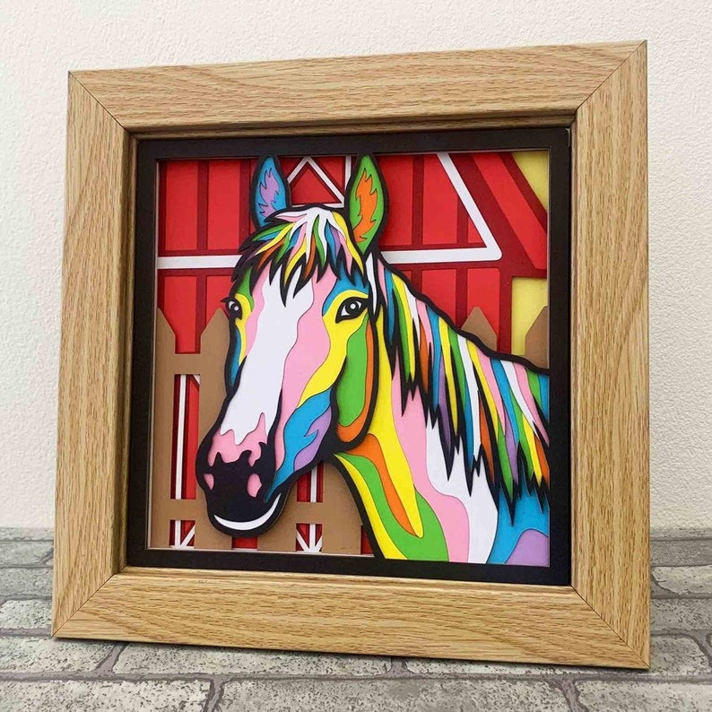 3D Horse Layered SVG For Cardstock/ Farmhouse Decoration/ Barn Animal Pop Art/ Colorful Farm Horse 3D Papercraft/ For Cricut/ For Silhouette