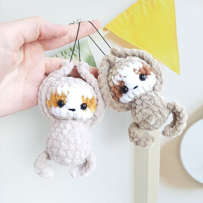 Crochet PATTERN Sloth keychain, Amigurumi tutorial PDF in English, dog crochet pattern PDF Christmas gift Baby shower