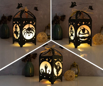 Combo 3 Insect Halloween Lantern Template - Happy Halloween - Paper Cut - Light Box SVG File - DIY Paper Lanterns