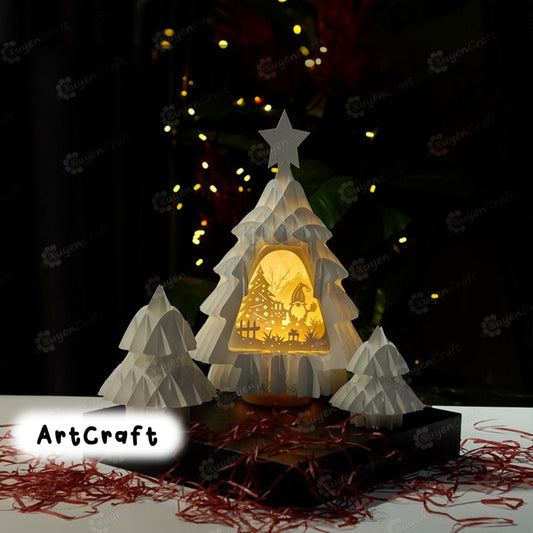 Christmas Tree 3D Pop Up 02 PDF, SVG Template Paper Craft Christmas Tree Lighting, DIY christmas card, Shadow Box, christmas cricut projects