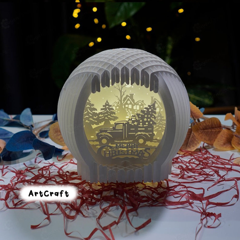 Christmas Truck In Snow Globe Pop Up SVG for Cricut Projects, Silhouette Studio V3 creating paper night light for christmas kirigami DIY