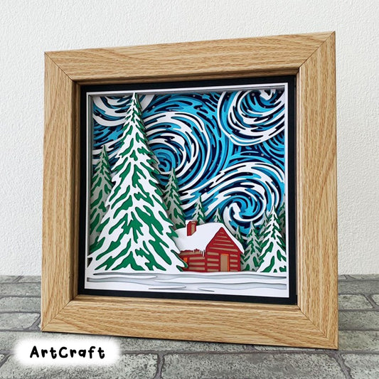 Snow Winter Day 3D Shadow Box SVG/ Winter Wind 3D Layered Cardstock/ Winter Log Cabin Cricut 3D/ Christmas File For Cricut/ For Silhouette