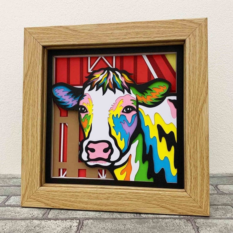 3D Cow Layered SVG For Cardstock/ Farmhouse Decoration/ Cow Gift For Farmer/ Colorful Cow 3D Papercraft SVG/ SVG For Cricut/ For Silhouette