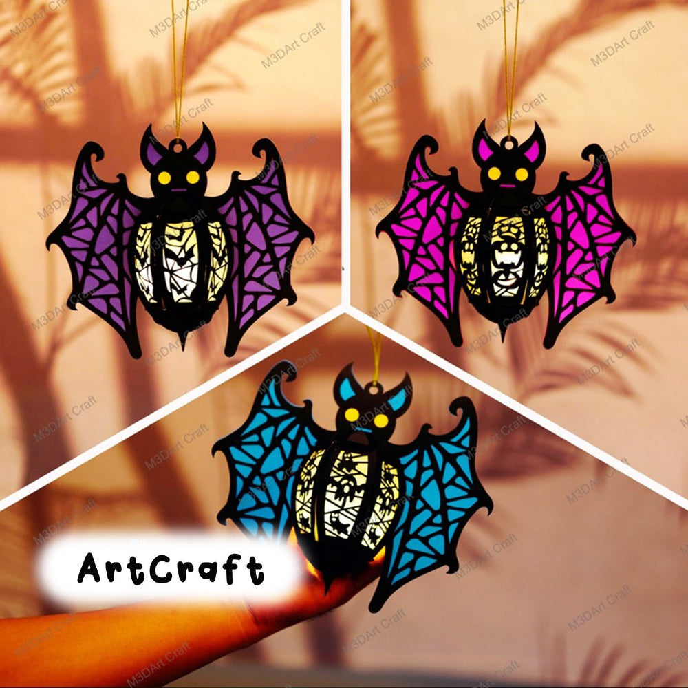 Set 3 Bat Lanterns PDF, SVG Templates for Cricut Project, ScanNcut, Cameo4 - Paper Cutting DIY Bat Halloween Decorations, Shadowbox svg file