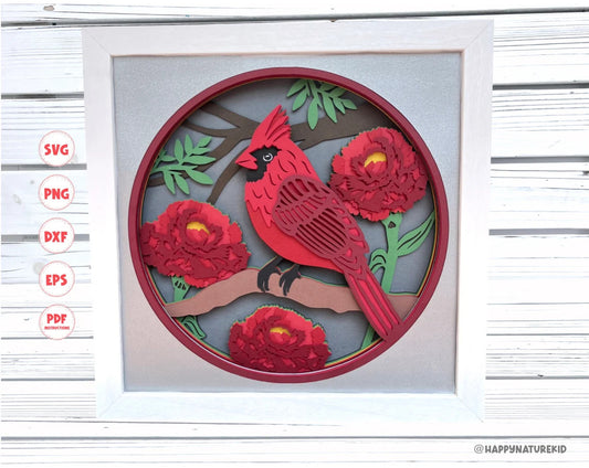 3d Cardinal with Carnations Shadow box svg, Bird shadow box svg, 3d Layered svg, Svg files for Cricut, Cricut Projects, 3d svg, Ohio svg