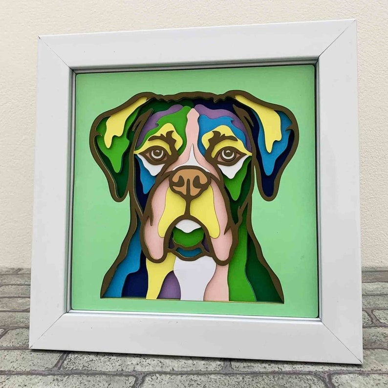 Colorful Boxer Dog 3D Layered SVG/Boxer Dog Shadow Box/ Dog Mandala 3D SVG/ SVG File For Cricut/ Multilayer For Laser/ Pet 3D Glowforge