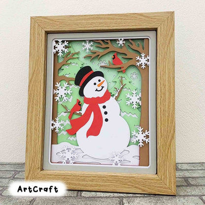 Snowman And Cardinals Shadow Box SVG/ Christmas Home Decor/ Winter Papercraft SVG/ Christmas Cricut Project/ SVG For Cricut/ For Silhouette