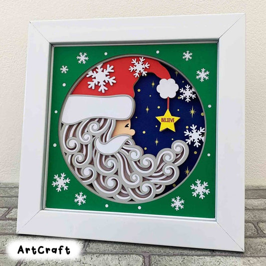 3D Santa Moon Shadow Box SVG/ Santa Believe Christmas/ Santa 3D Layered Cardstock/ Christmas Cricut Project/ SVG For Cricut/ For Silhouette