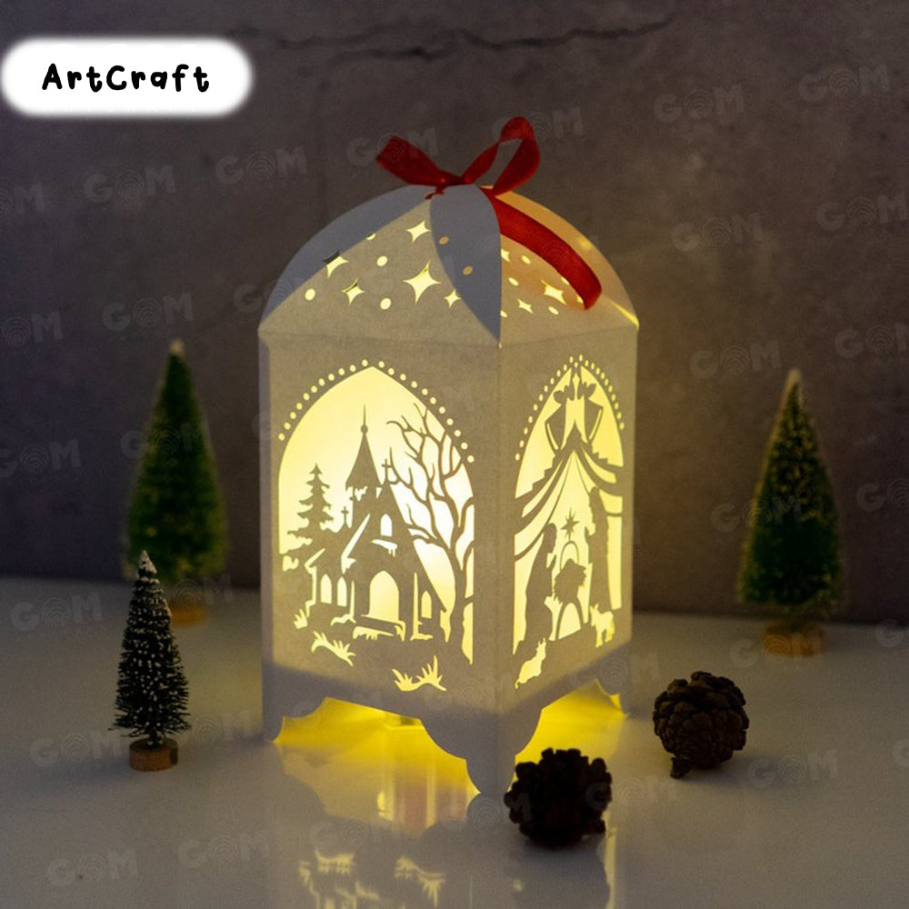 Pack 5 Merry Christmas Lantern Template - Light Box SVG File - DIY Paper Lanterns - DIY Paper Lanterns - Xmas Paper Cutting