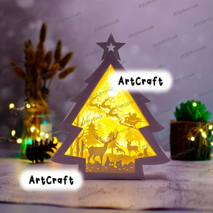 Gnome Christmas Lantern Shadow Box SVG Templates, X-mas Papercut Lightbox, 3D Layered Christmas Tree SVG Cricut, Christmas Paper Lanterns