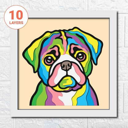 Colorful Pug 3D Layered SVG For Cardstock/ 3D Pug Shadow Box/ Colorful Dog SVG/ Pug Pop Art 3D/ Pet Memorial Box/ For Cricut/ For Silhouette