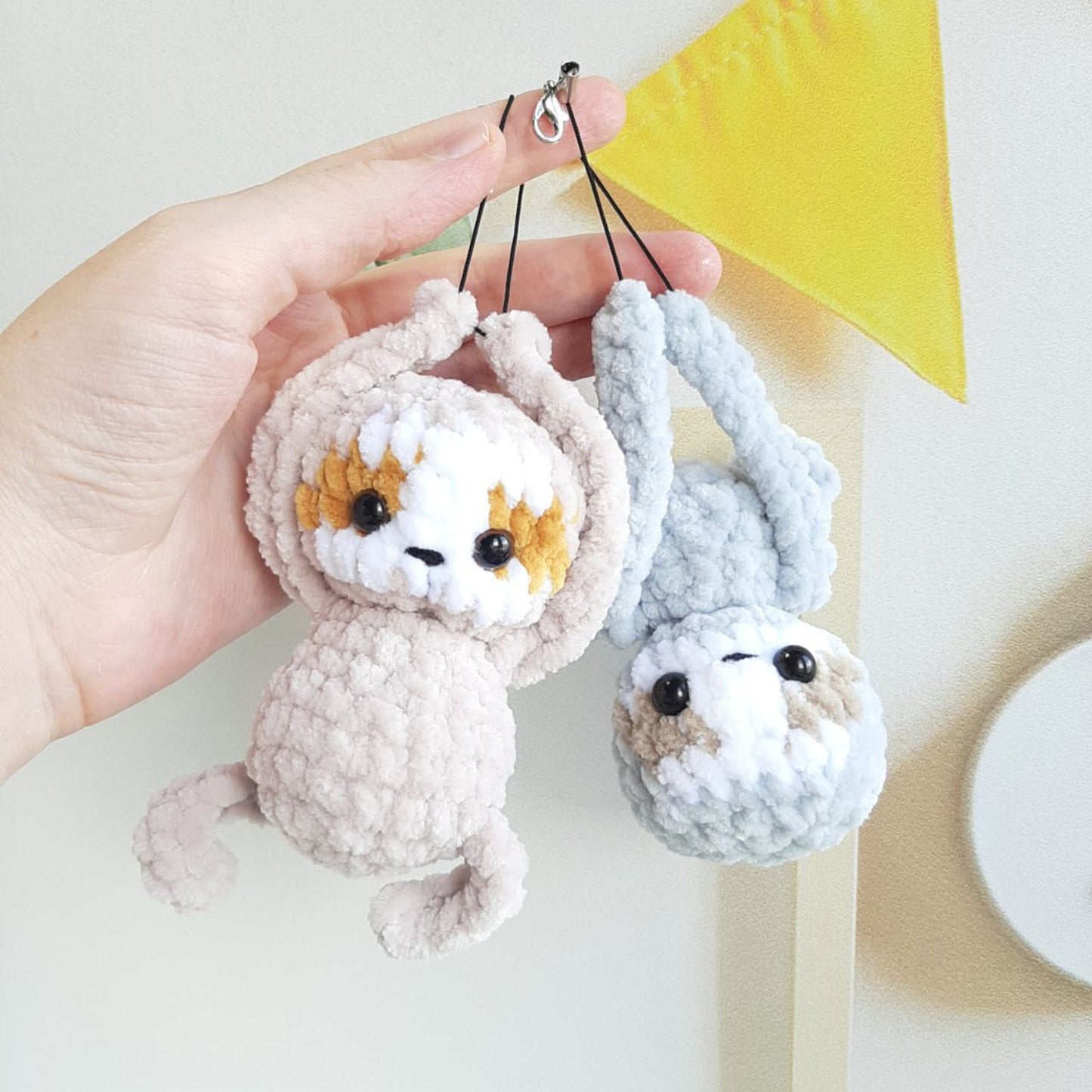 Crochet PATTERN Sloth keychain, Amigurumi tutorial PDF in English, dog crochet pattern PDF Christmas gift Baby shower