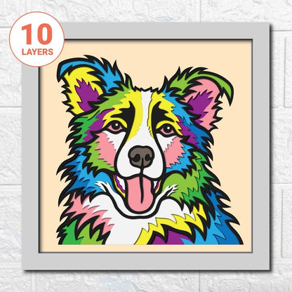 Colorful Border Collie 3D Layered SVG/ 3D Dog Shadow Box/ Dog Mandala 3D SVG/ Pet 3D Cardstock/ SVG File For Cricut/ Multilayer For Laser/