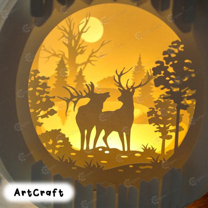 Couple Deer In Sphere Pop Up PDF, SVG, Studio Templates 3D Pop Up Shadow box DIY Deer night light, Papercut lightbox svg for Cricut Projects