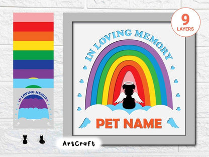 Personalized Pet Memorial Shadow Box SVG/ Rainbow Bridge Layered Cardstock/ In Loving Memory/ SVG File For Cricut/ Shadow Box Gift Pet Loss