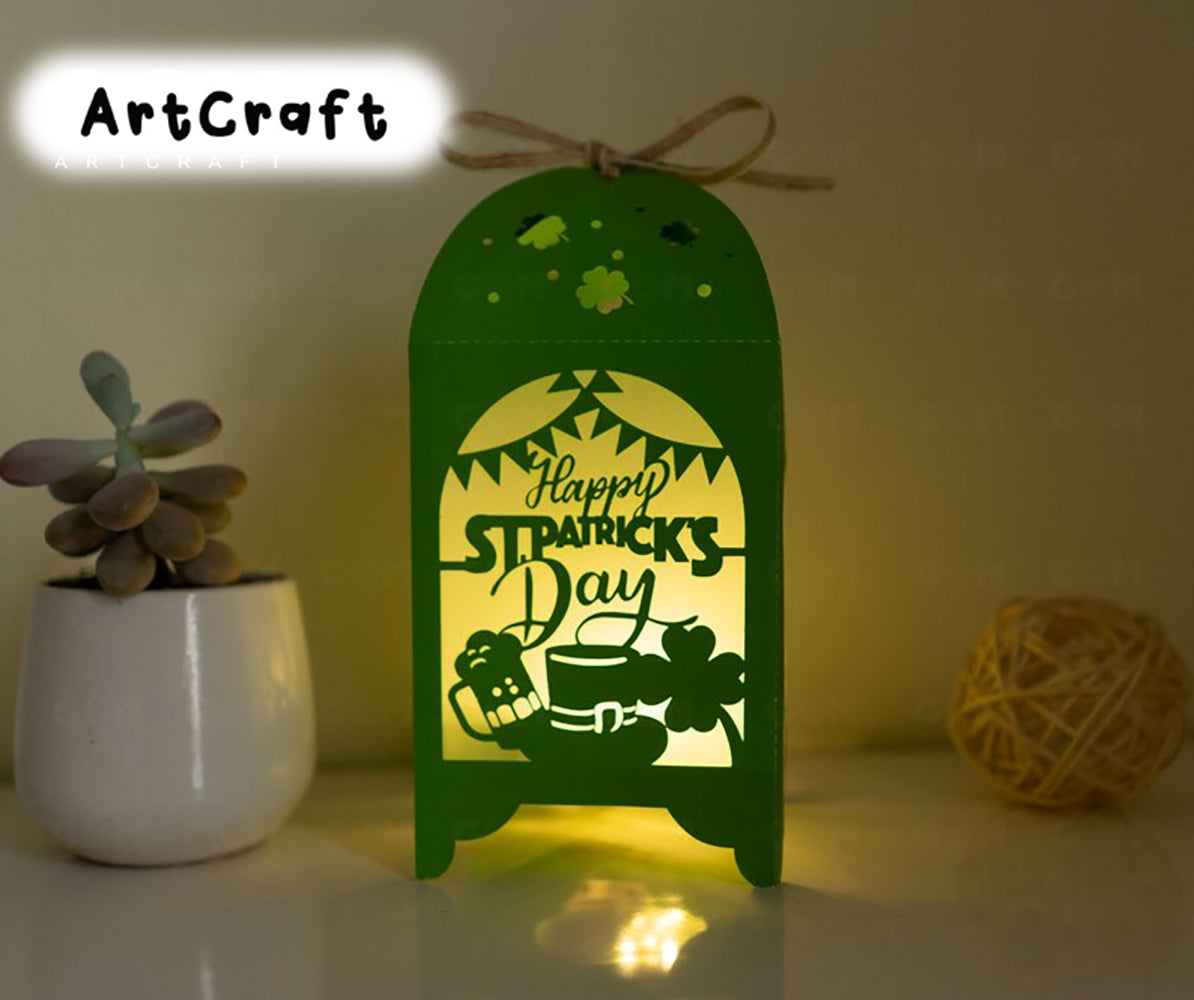 Happy Patrick's day Lantern Template PNG - Paper Cut - Lightbox SVG File - DIY Paper Lanterns