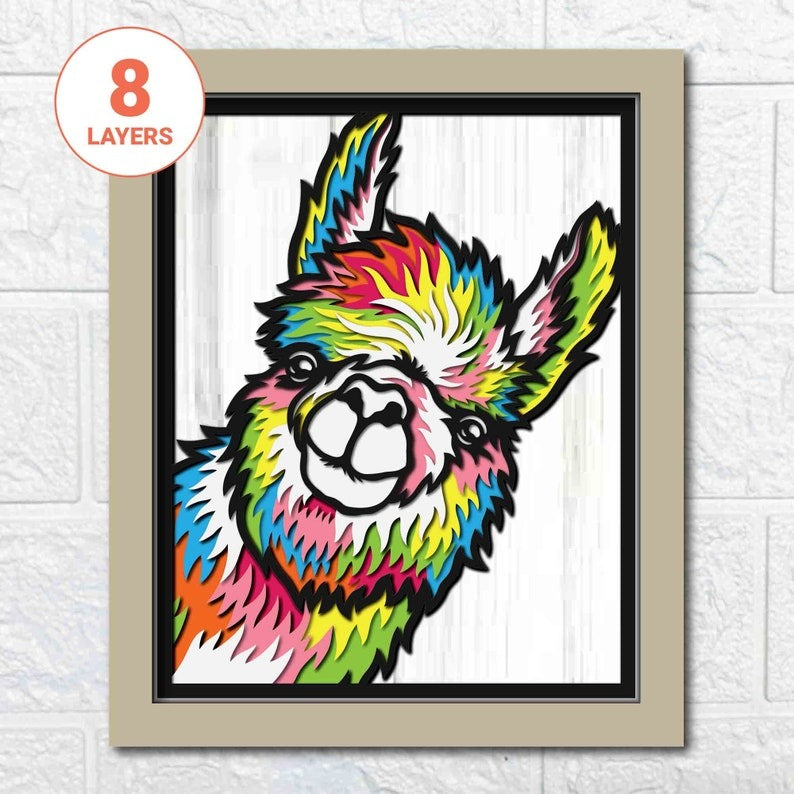 Peeking Llama 3D Layered SVG For Cardstock/ Colorful Alpaca Multilayer SVG/ Llama Mandala Pop Art/ Animal 3D Papercraft/ SVG File For Cricut