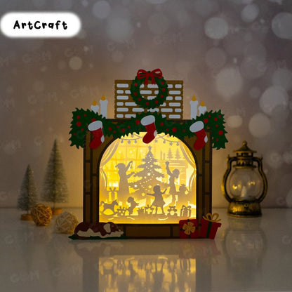 Pack 3 Christmas Fireplace Shadow Box SVG - DIY Lightbox Christmas Ornaments - Xmas Paper Cutting Template - Merry Christmas DIY