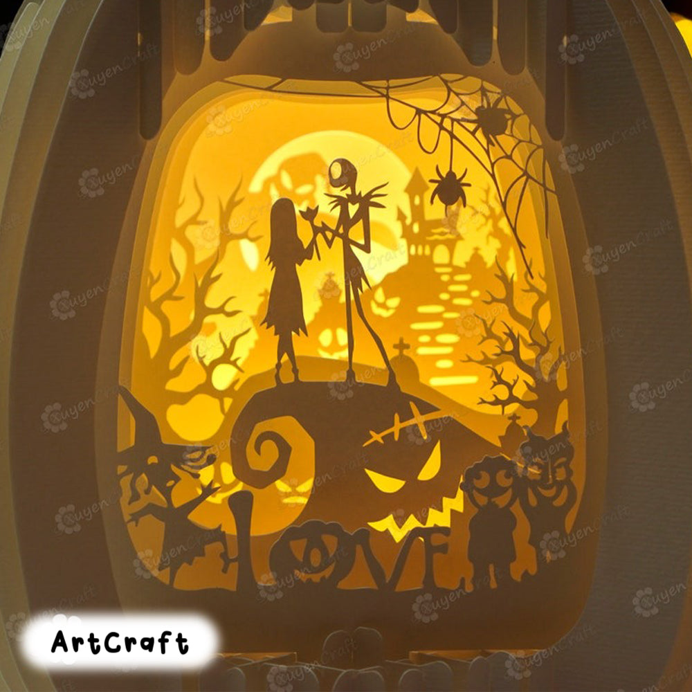 Nightmare before christmas in Tall Pumpkin Pop Up SVG, Cameo4 Template, Halloween Paper Cut Light Box, Shadow box Cricut projects