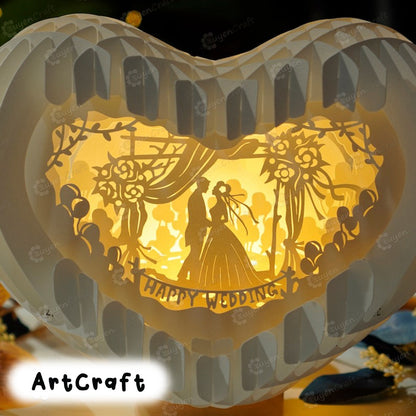 Happy Wedding Heart Pop up Card 3D Light Box SVG Template, Paper Cutting, 3D Heart Lighting Shadow box - Globe Popup, DIY wedding day gift