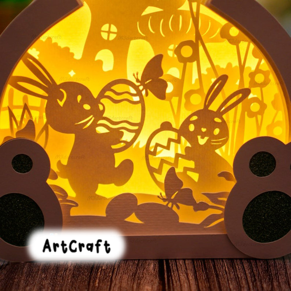 Pack 3 Easter Bunny Lanterns ShadowBox PDF, SVG, Silhouette Studio Template for creating Easter Decorations or Easter egg night light V2