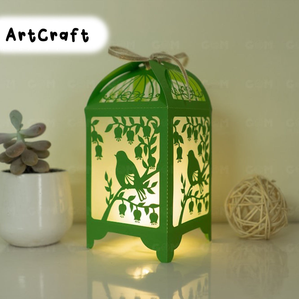 Birds And Bell Flowers lantern template - Paper Cut - Light Box SVG Files