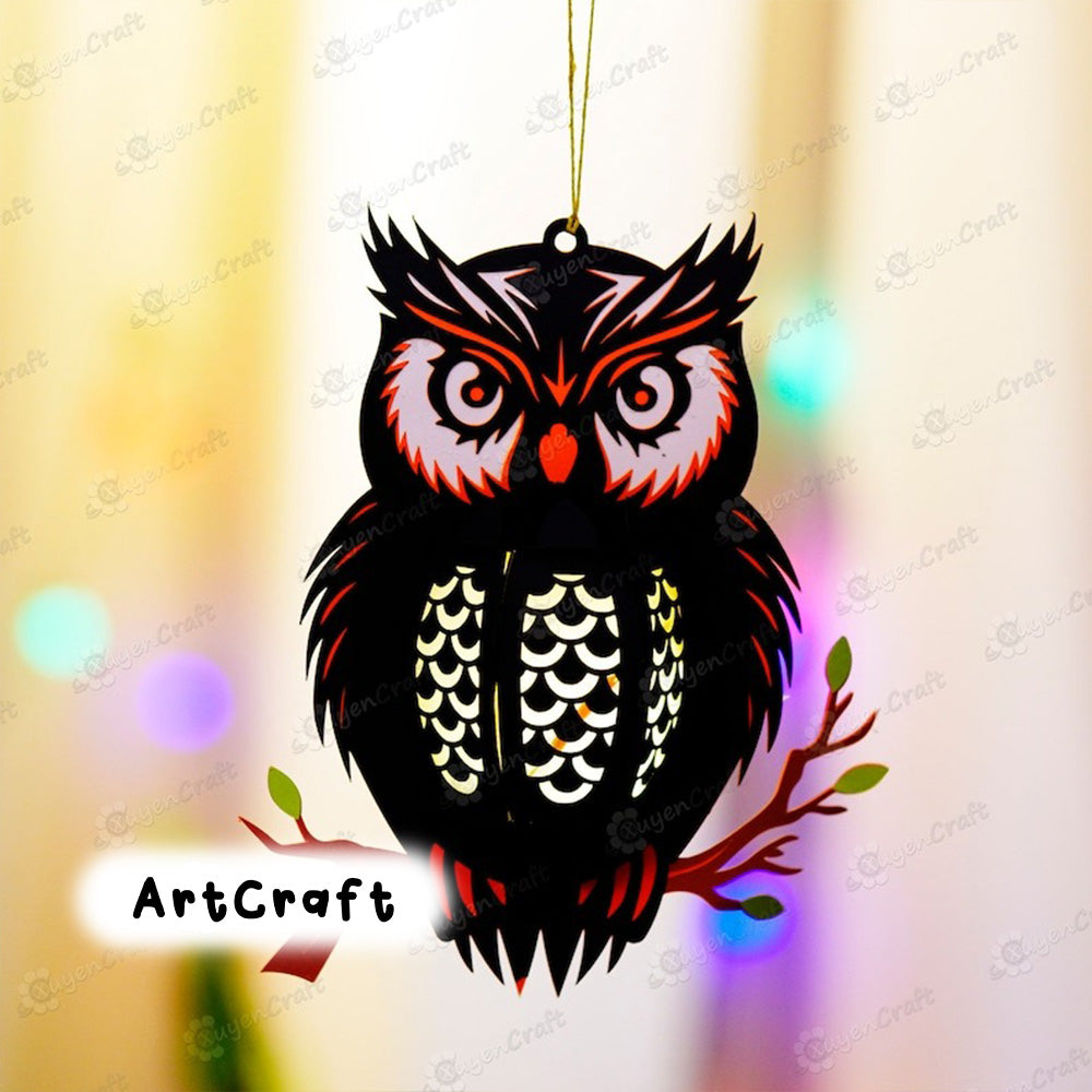 Set 3 Owl Lantern PDF, SVG, Studio Templates - Owl Paper Lantern for Halloween Decoration - Diy Halloween Lantern Light Box Paper Cut