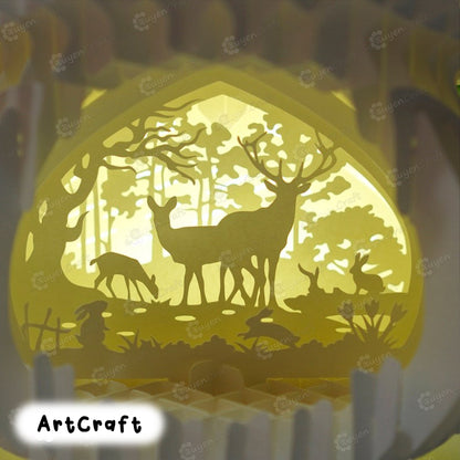 Deer In Mushroom House Pop Up SVG for Cricut Projects creating Mushroom 3D Pop Up Card - Mushroom Night Light - Paper Lantern Shadow Box