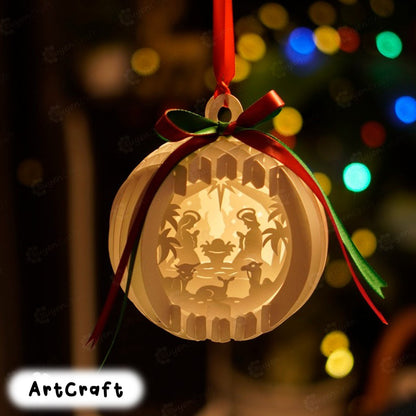 Nativity Scene Sphere Popup Hanging SVG for Merry Christmas - Paper Cut Template 3D Pop Up Card - DIY Christmas ornaments