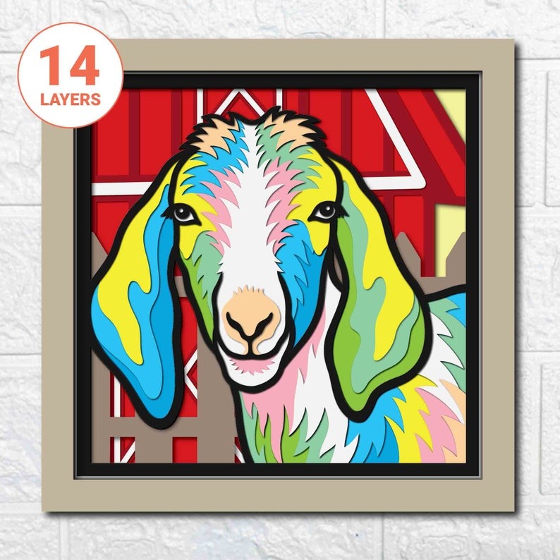 3D Goat Layered SVG For Cardstock/ Farmhouse Decoration/ Farm Animal Pop Art/ Colorful Goat 3D Papercraft SVG/ For Cricut/ For Silhouette