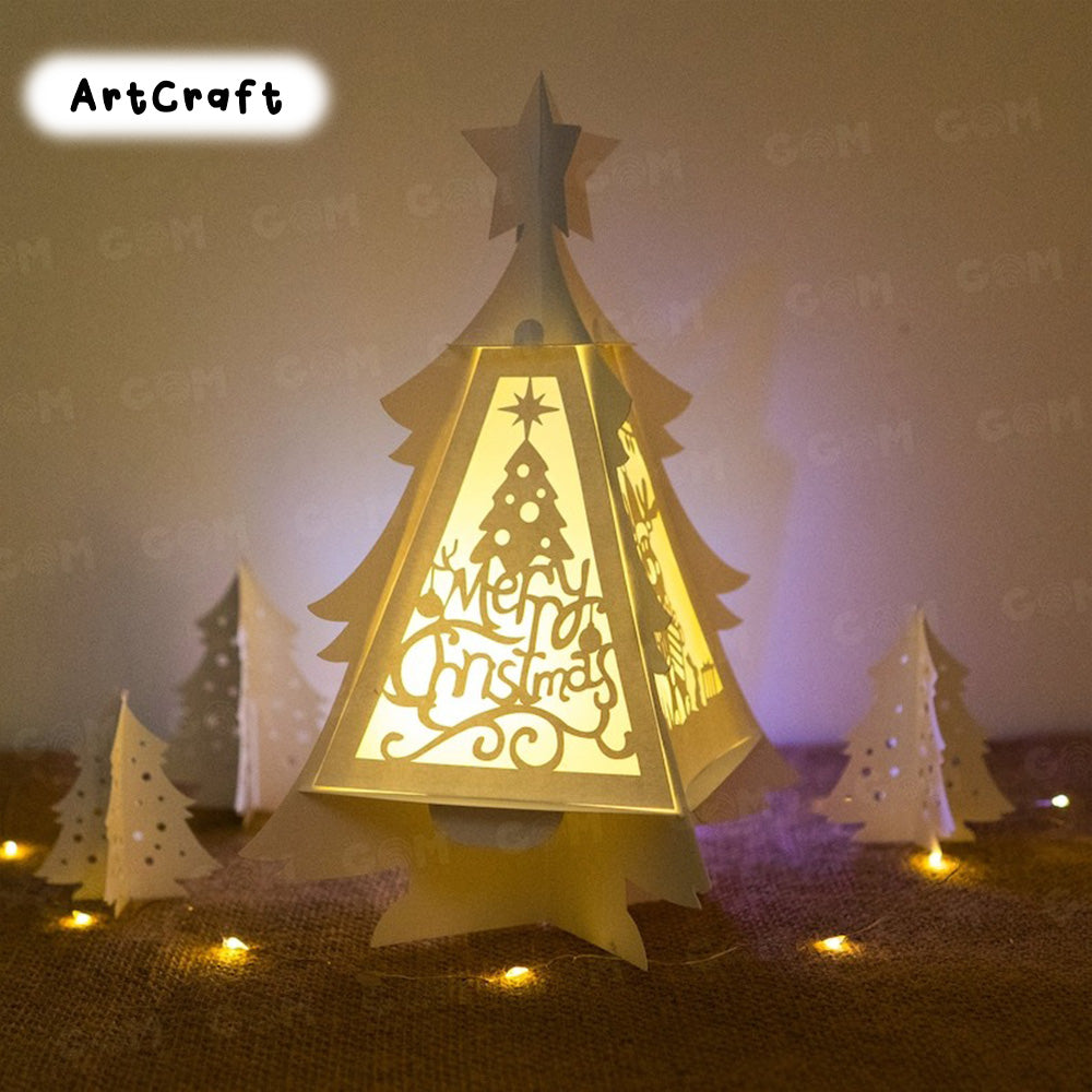 Christmas Tree Lantern SVG - Text Merry Christmas Lantern Template - DIY Paper Lanterns - DIY Paper Lanterns - Xmas Paper Cutting