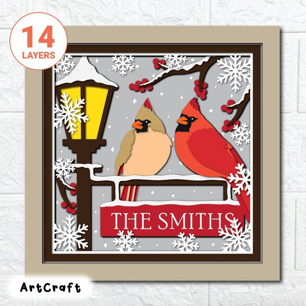 Cardinals At Lamp Post Shadow Box SVG / Memorial Shadow Box/ Cardinal Christmas Memorial/ Memorial 3D SVG/ Cricut Project/ For Silhouette