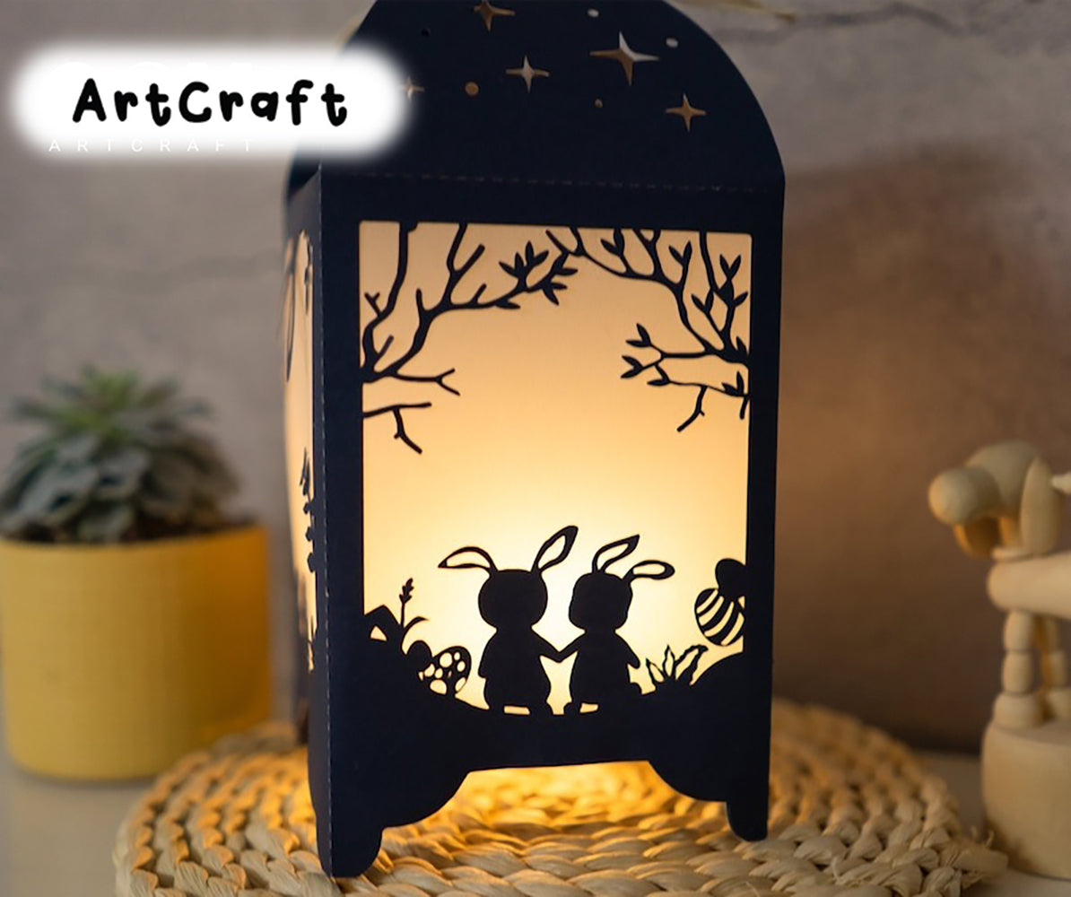 Easter Bunny Lantern template - Happy Easter - Paper Cut - Light Box SVG File - DIY Paper Lanterns