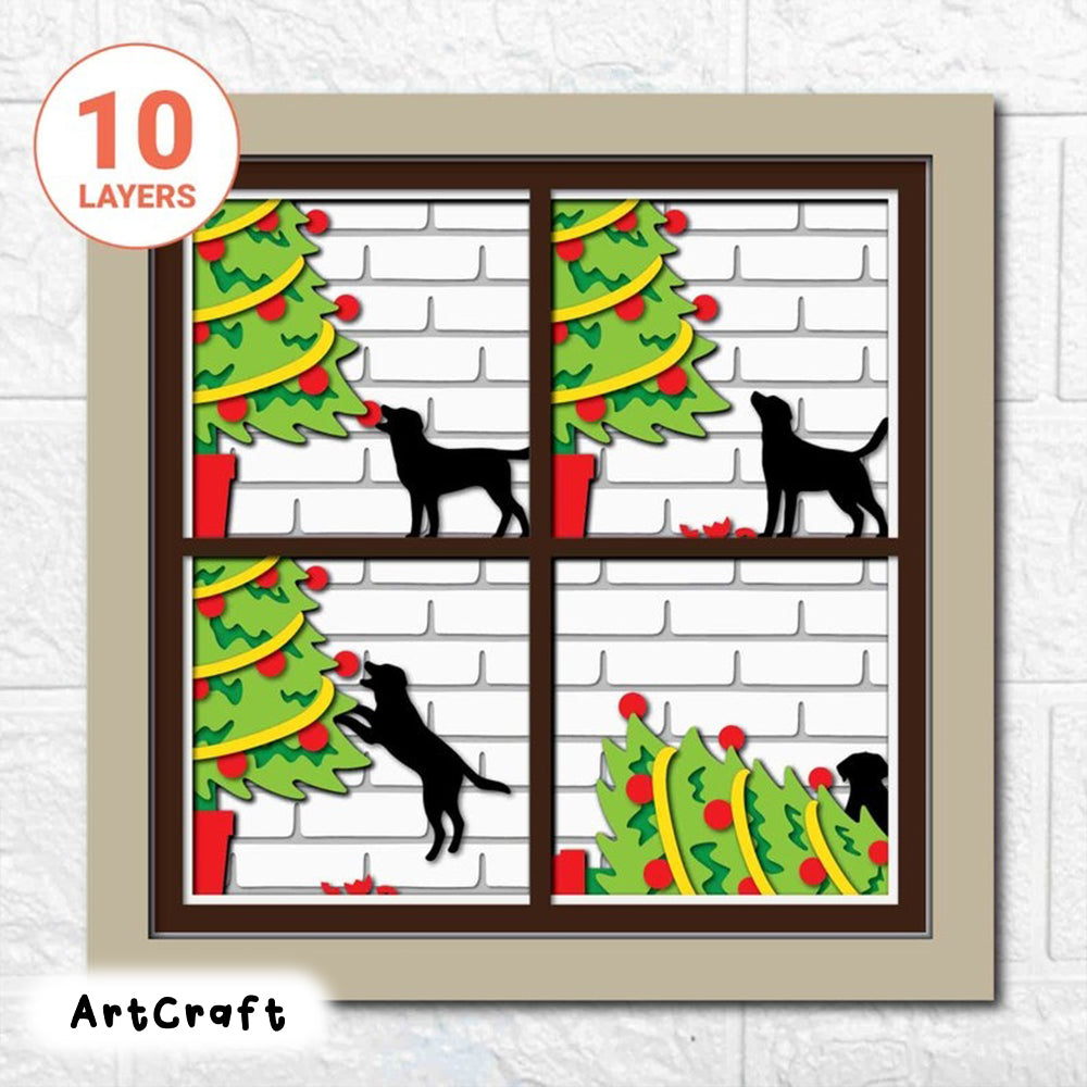 Dog Knock Over Christmas Tree Shadow Box SVG/ Funny Dog Christmas Gift/ Christmas Cricut Project/ 3D Layer SVG/ For Cricut/ For Silhouette