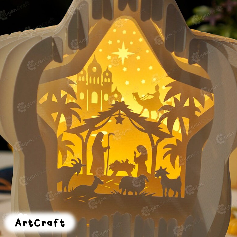 Nativity Scene Star Pop Up SVG, Silhouette Templates creating Star Lanterns for Merry Christmas Decor, Diy Paper Lamp, 3d pop up card svg