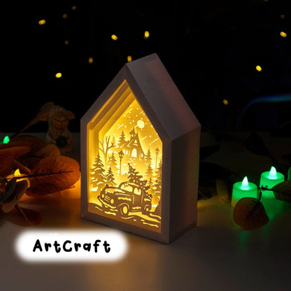 Christmas Truck In Christmas Lanterns SVG Light Box - 3D Christmas Shadow Box, Paper Cut Template, Paper box frames, Xmas Decorations Craft