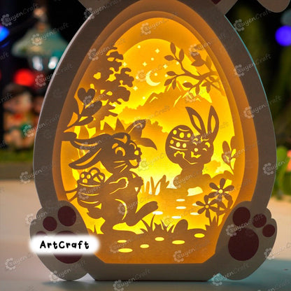 Pack 3 Easter Lantern - Easter Egg Shadow Box SVG for Cricut Projects, Easter Bunny Lightbox, Easter Eggs 3D, Easter Eggs Paper Cut Template