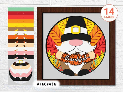 Thanksgiving Gnome 3D Shadow Box SVG/ Thankful Shadow Box/ Thanksgiving Gift Box/ Gnome Turkey 3D SVG/ SVG File For Cricut/ For Silhouette