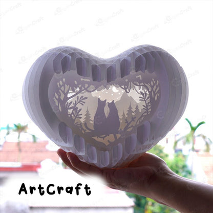 Cat Love Heart Pop up Card Light Box SVG Template Paper Cutting, 3D Heart Lighting - Globe Pop Up, Lamp Paper Heart Papercut DIY 3d pop up