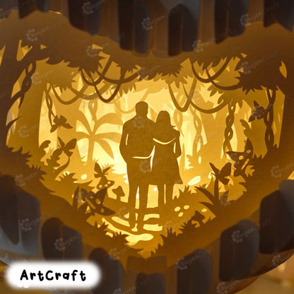 Couple Walking Forest 3D Heart Pop-up Lighting PDF, SVG Template Lightbox, Globe Popup, Lamp Paper Shadow Box, Papercut, Sliceform Valentine