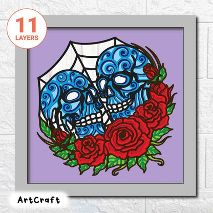 Skull Lovers With Roses Shadow Box SVG/ The Lovers 3D Mandala SVG/ Halloween Decor/ Anniversary Gift/ Goth Wedding Gift SVG/ Cricut Project