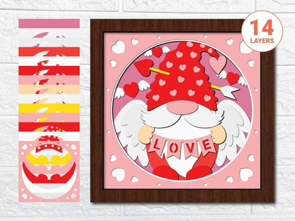 Valentine Gnome 3D Shadow Box SVG/ Cupid Gnome Shadow Box/ Valentine Gift Box/ Gnome Love Couple 3D SVG/ SVG File For Cricut/ For Silhouette