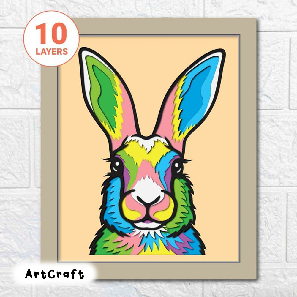 Rabbit 3D Layered SVG For Cardstock/ Colorful Rabbit Multilayer/ Animal Pop Art/ Wild Animal 3D Papercraft SVG/ For Cricut/ For Silhouette