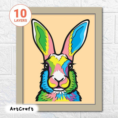 Rabbit 3D Layered SVG For Cardstock/ Colorful Rabbit Multilayer/ Animal Pop Art/ Wild Animal 3D Papercraft SVG/ For Cricut/ For Silhouette