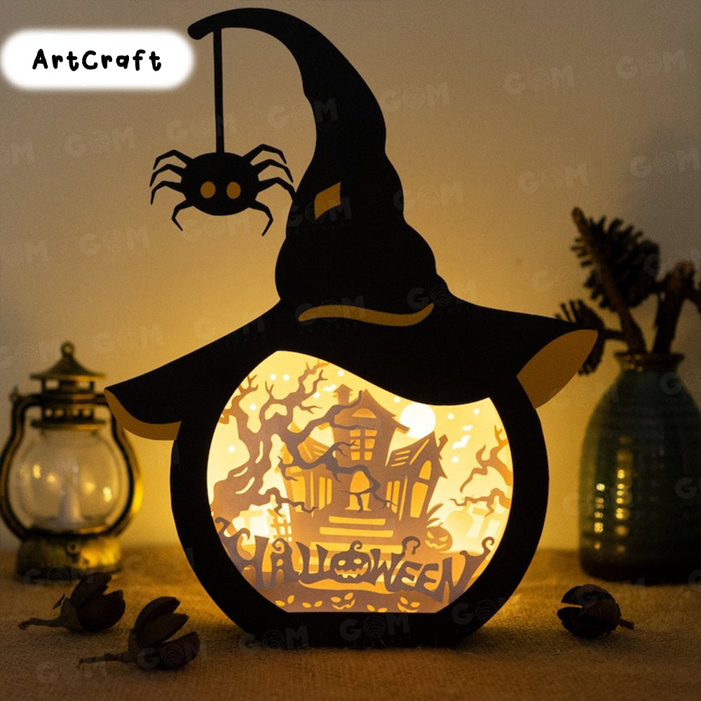 Haunted House Shadow Box Template - Pumpkin Lantern Template - Halloween Paper Cutting Template File - Halloween Light Box SVG