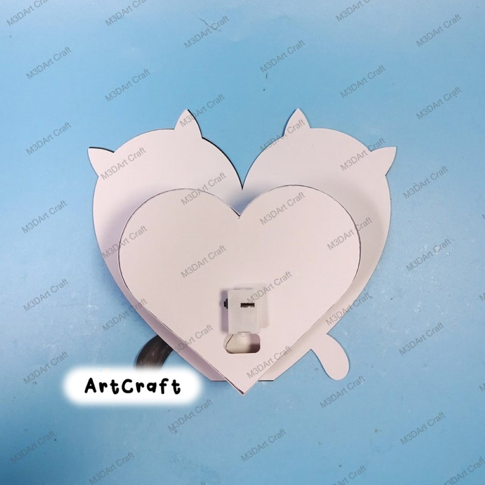 Cute Cat Heart Lanterns Shadow Box SVG for Cricut Projects Diy Valentines Crafts - Cat Lightbox Paper Cut Template - Love Cat Valentine