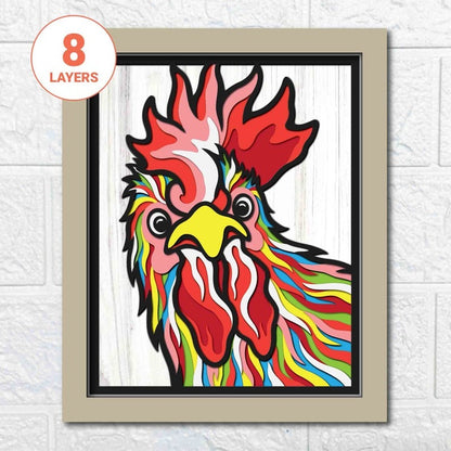 Peeking Rooster 3D Layered SVG For Cardstock/ Colorful Chicken Multilayer SVG/ Farmhouse Decor/ Farm Animal 3D Pop Art/ SVG File For Cricut