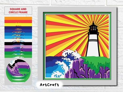 Lighthouse 3D Layered SVG/ Lighthouse Multilayer SVG/ Lighthouse And The Ocean Shadow Box/ Cricut Project/ Glowforge Cut File/ SVG For Laser